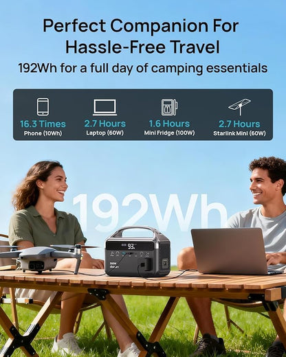 Portable Power Station 300W Solar Generator with Solar Panel Include 192Wh Solar Power Bank with AC Outlets 110V LiFePO4 Battery Fast Charging for Camping Essentials Home Backup & RVs (600W Surge)