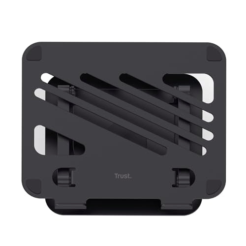 Trust Zeff Ergonomic Laptop Stand for Desk with 360 Degrees Rotation, 16" Foldable Metal Laptop Riser, Height Adjustable, Laptop Holder for MacBook Tablet Dell HP Computer Home Office - Black