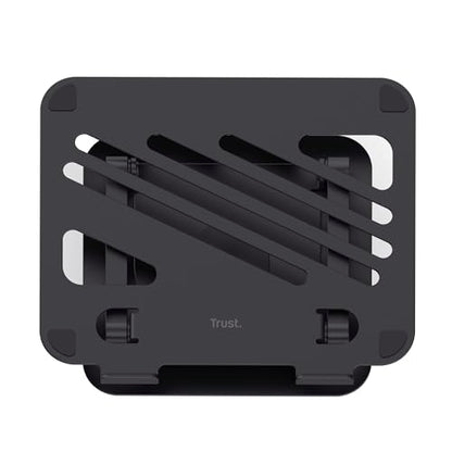 Trust Zeff Ergonomic Laptop Stand for Desk with 360 Degrees Rotation, 16" Foldable Metal Laptop Riser, Height Adjustable, Laptop Holder for MacBook Tablet Dell HP Computer Home Office - Black