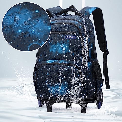 Mildame Galaxy Print Rolling Backpack for School Boys Girls with Lunch Bag Teens Bookbag with Wheels Kids Trolley Bag Set, Six Wheels - color: Black Starry Sky Set-6 Wheels