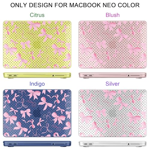 MEEgoodo Printed Case for New MacBook Neo 13 inch 2026 Release(Fit Model A3404), Laptop Hard Shell Cases with Keyboard Skin & Screen Protector & Webcam Covers, Black Polka Dots&Pink Bows - color: Black Polka Dots&Pink Bows