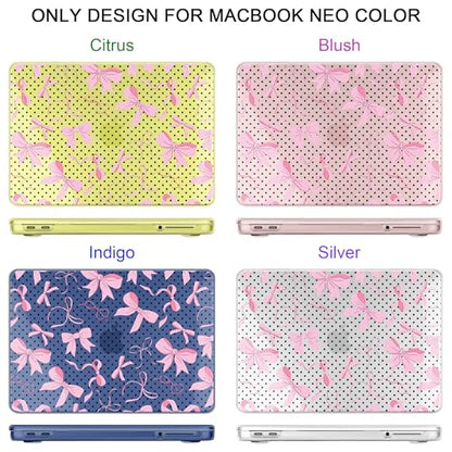 MEEgoodo Printed Case for New MacBook Neo 13 inch 2026 Release(Fit Model A3404), Laptop Hard Shell Cases with Keyboard Skin & Screen Protector & Webcam Covers, Black Polka Dots&Pink Bows - color: Black Polka Dots&Pink Bows
