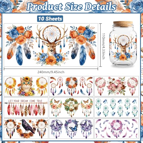 Dreamcatcher Animals UV DTF Cup Wraps, 10 Sheets Transfer Sticker | Waterproof UV DTF Stickers, Custom Vinyl Decals for 16oz Coffee Cups Tumblers Bottles Mugs, DIY Gifts & Crafts - style: Dreamcatcher with Animal