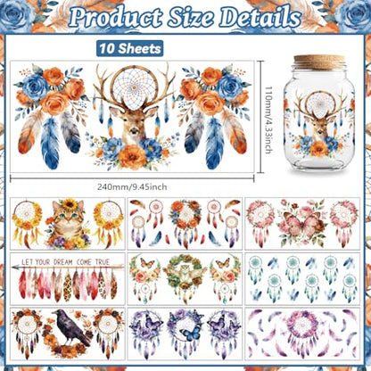 Dreamcatcher Animals UV DTF Cup Wraps, 10 Sheets Transfer Sticker | Waterproof UV DTF Stickers, Custom Vinyl Decals for 16oz Coffee Cups Tumblers Bottles Mugs, DIY Gifts & Crafts - style: Dreamcatcher with Animal