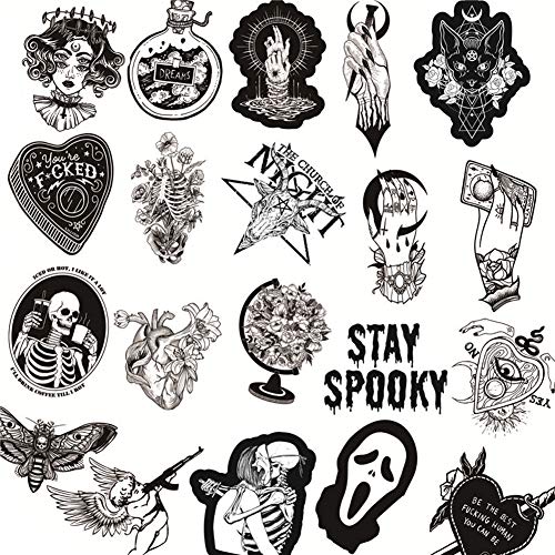 50PCS Gothic Stickers for Water Bottle,Black White Skull Stickers,Waterproof Vinyl Stickers Perfect for Laptop Phone Car Skateboard