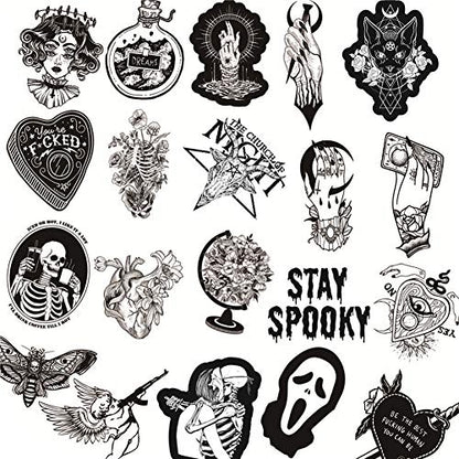 50PCS Gothic Stickers for Water Bottle,Black White Skull Stickers,Waterproof Vinyl Stickers Perfect for Laptop Phone Car Skateboard