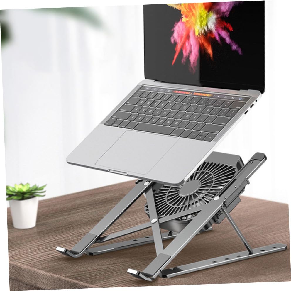 Adjustable Aluminum Alloy Laptop Cooling Stand with Built-in Fan Portable Notebook Holder for Desk Use Height-Riser Laptop Shelf Compatible with Pcs