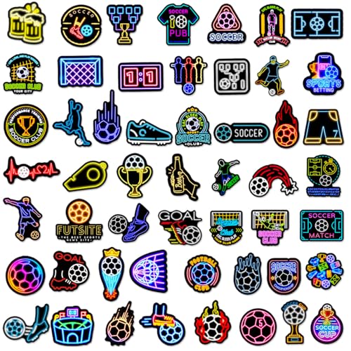 50 PCS Neon Soccer Stickers for Scrapbooking, Retro Football Decals for Journaling Planner, Waterproof Vinyl Sport Stickers for Water Bottle Laptop Phone DIY Crafts - style: A8