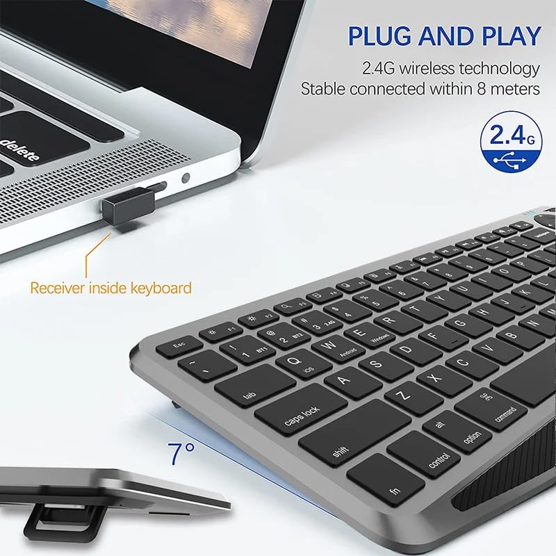 JOMAA 2.4G Wireless Bluetooth Dual Mode Connection TV Keyboard with Touchpad Media Control Multimedia Rechargeable 7Color Backlit Keyboard for Computer, Smart TV, Desktop, Laptop, iPad, Tablet