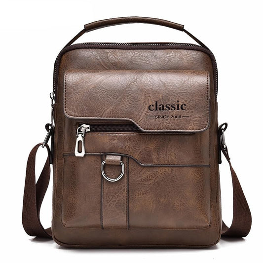 PORT&LOTUS Messager Bags for Men Small Men's Shoulder Bag for Men PU Leather Crossbody Purses for Men - color: H Dark Brown
