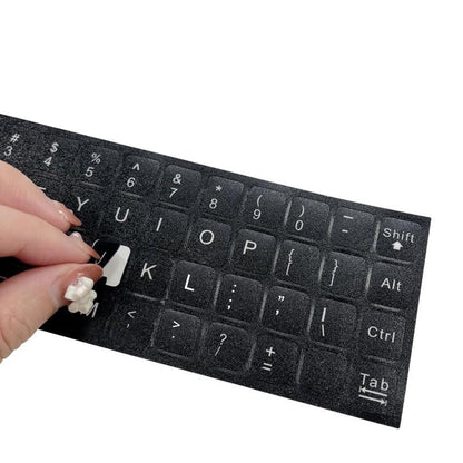 SEIWEI 2PCS Universal English Keyboard Stickers, Matte Replacement English Keyboard Stickers for Laptops, Tablets, and Desktops, Keyboard Alphabet Stickers with Black Font on Silver Background