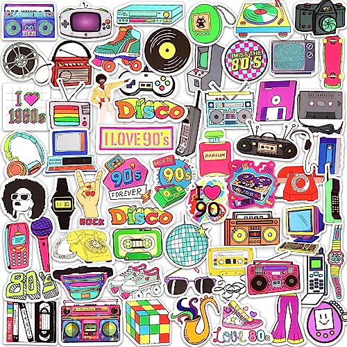 DETICKERS 80s 90s Stickers for Water Bottles 90s Party Decorations 70 PCS Waterproof Vinyl Gifts for Adult Stickers - style: Retro 80s 90s