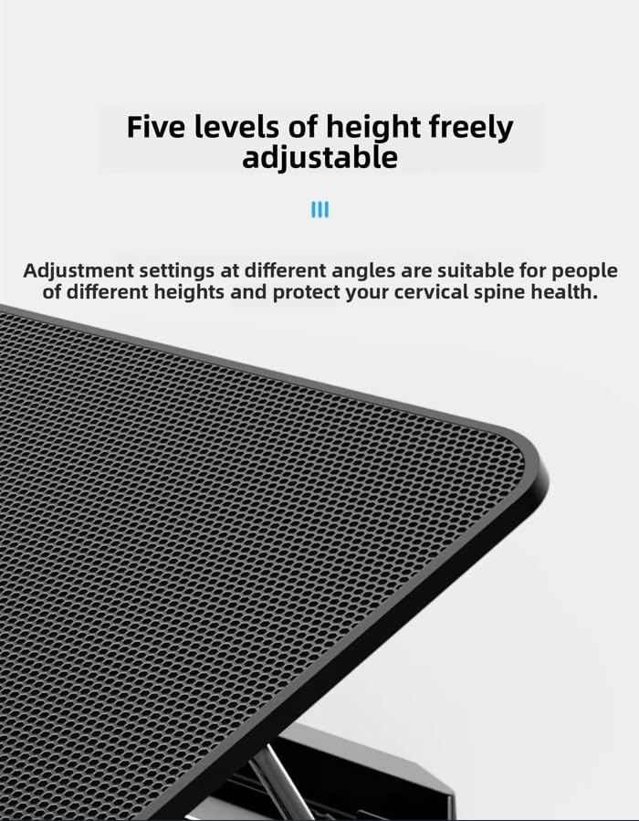 Metal Ice Cooler Silent Exhaust Portable Laptop Cooling Stand with 6 Cooling Fans, Cooling Pad for Laptop Fan 15.6 Inch, with Height Adjustable, Notebook Cooler Pad with Two USB Port