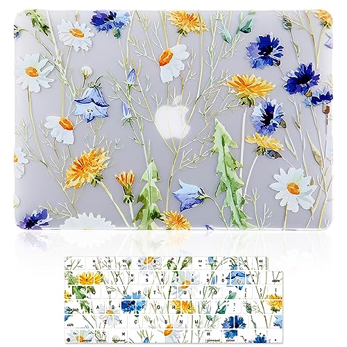 Case for MacBook Air 13-inch Laptop M5 M4 M3 M2 A3449 A3240 A3113 A2681 2026-2022 Release with Touch ID, 3D Effect Matte Clear See Through Hard Cover&Keyboard Cover, Floral Pattern - color: Yellow Clear