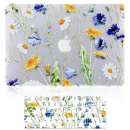 Case for MacBook Air 13-inch Laptop M5 M4 M3 M2 A3449 A3240 A3113 A2681 2026-2022 Release with Touch ID, 3D Effect Matte Clear See Through Hard Cover&Keyboard Cover, Floral Pattern - color: Yellow Clear