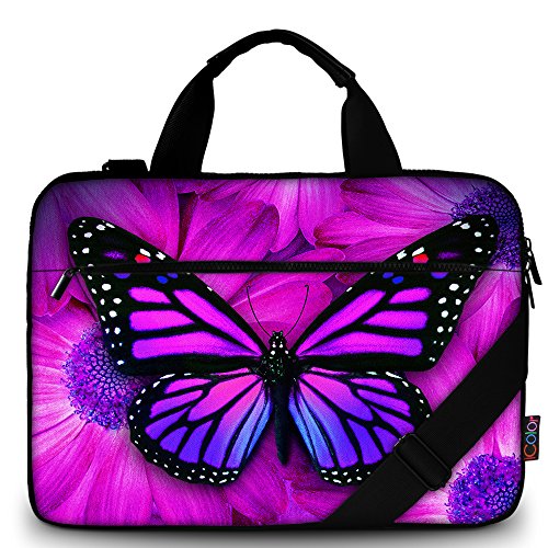 icolor Canvas 13 Inch Laptop Shoulder Case, Messenger Briefcase, Protective Carrying Bag Sleeve Fits 11.6" 12" 12.9" 13.3" Computer/Ultrabook/Notebook (Big Purple Butterfly) - color: Csh-02
