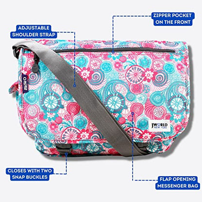J World New York Terry Messenger Bag for Women Girls School Kids - color: Blue Raspberry