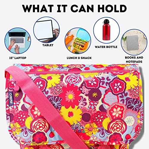 J World New York Terry Messenger Bag for Women Girls School Kids - color: Poppy Pansy