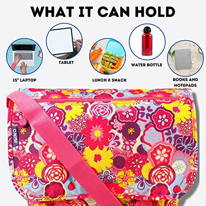 J World New York Terry Messenger Bag for Women Girls School Kids - color: Poppy Pansy