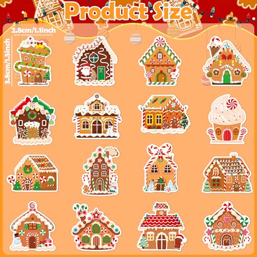 Haooryx Gingerbread House Sticker Rolls - 1000 Pcs Christmas Theme Gingerbread House Stickers with 16 Sweet Designs Fade-resistant Waterproof Gossy Decors for Festival Gift Party Supplies Water Bottle - style: Christmas Gingerbread House