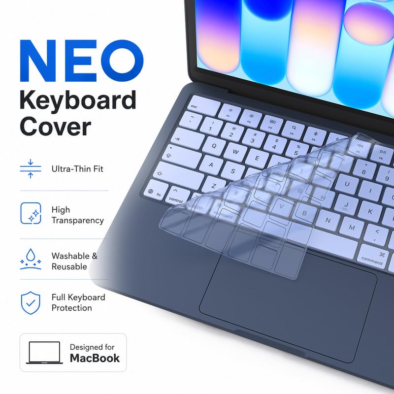 Soonjet Keyboard Cover Skin for 2026 MacBook Neo 13 inch A3404 A18 Pro, Premium Ultra Thin Clear Keyboard Protector, US ANSI Layout (Indigo) - color: Indigo