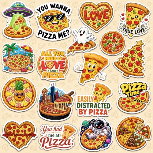 18pcs Pizza Stickers Pack, Cute Cartoon Graffiti Vinyl Waterproof Decals for Water Bottle,Laptop,Phone,Skateboard,Scrapbooking,Bumper for Party Supply - color: Pizza