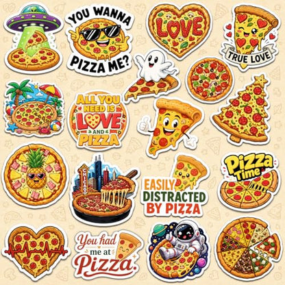 18pcs Pizza Stickers Pack, Cute Cartoon Graffiti Vinyl Waterproof Decals for Water Bottle,Laptop,Phone,Skateboard,Scrapbooking,Bumper for Party Supply - color: Pizza