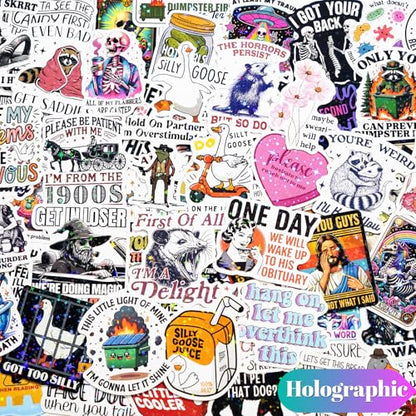 200 PCS Funny Holographic Stickers for Adults, Waterproof Vinyl Sarcastic Meme Decals for Laptop, Water Bottle, Phone, Kindle, Journal, Scrapbook, Bumper, Skateboard, Luggage, No Repeats