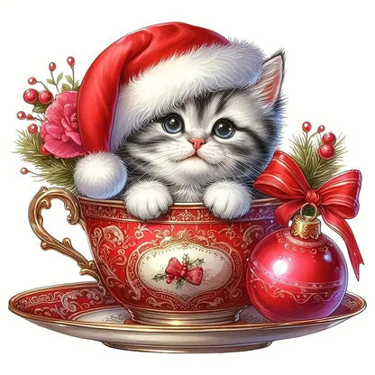 Merry Christmas Cat Ball Hat PVC Vinyl Car Decals Stickers Waterproof Self-Adhesive Decals for Cars, Laptops, Trucks, Motorcycles Wall Window Luggage Scratch Cover Door Decor Sticker