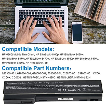 8460p Laptop Battery for HP EliteBook 8460w 8470p 8470w 8560p 8570p 8770P; HP ProBook 6360B 6460B 6465B 6470B 6560B 6565B 6570B Notebook, CC09 CC06 QK642AA 628666-001 630919-421 HSTNN-F08C HSTNN-OB2G - size: 8.07*2.05*0.83inch 6360B