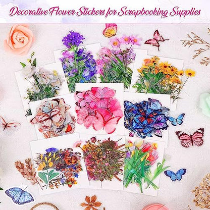 401Pcs Transparent Flower and Butterfly Stickers, Clear Floral Scrapbook Stickers Supplies for Journal Planner Notebook Resin Card Making Laptop Cell Phone Decorating | Clear Floral Scrapbook Stickers for Resin Crafts, Journal Planner Supplies, Card Makin