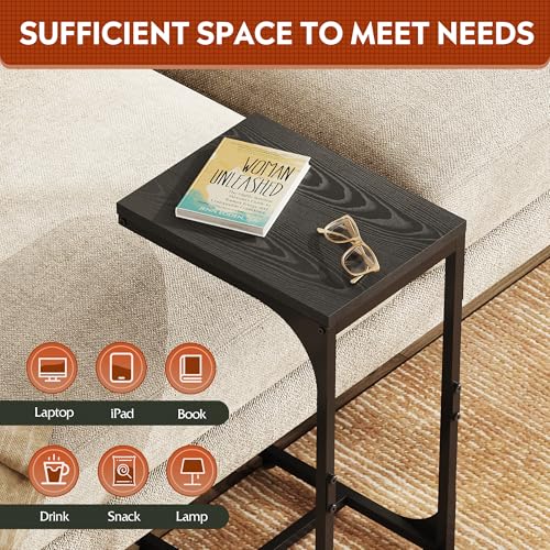 WLIVE C Shaped End Table, Small Couch Side Tables with Metal Frame, Sofa Table TV Tray for Living Room, Bedroom, Relief Black - color: Relief Black