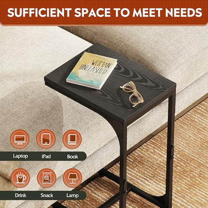 WLIVE C Shaped End Table, Small Couch Side Tables with Metal Frame, Sofa Table TV Tray for Living Room, Bedroom, Relief Black - color: Relief Black