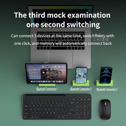 Wireless Keyboard and Mouse Combo with Phone Tablet Holder, Rechargeable Dual-Mode (Bluetooth 5.0 and 3.0 +2.4G) Multi-Device Silent Mouse for Windows, iPad, Tablet, MacOS,iOS,Android(Black) - color: Black