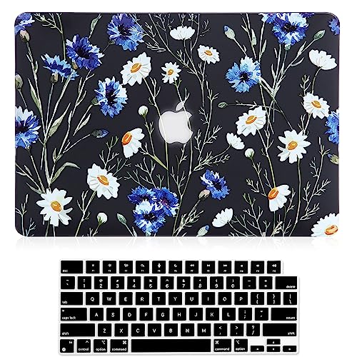 Case for MacBook Air 13-inch Laptop M5 M4 M3 M2 A3449 A3240 A3113 A2681 2026-2022 Release with Touch ID, 3D Effect Matte Black See Through Hard Cover&Keyboard Cover, Floral Pattern - color: Yellow Black