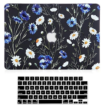 Case for MacBook Air 13-inch Laptop M5 M4 M3 M2 A3449 A3240 A3113 A2681 2026-2022 Release with Touch ID, 3D Effect Matte Black See Through Hard Cover&Keyboard Cover, Floral Pattern - color: Yellow Black