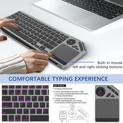 JOMAA 2.4G Wireless Bluetooth Dual Mode Connection TV Keyboard with Touchpad Media Control Multimedia Rechargeable 7Color Backlit Keyboard for Computer, Smart TV, Desktop, Laptop, iPad, Tablet