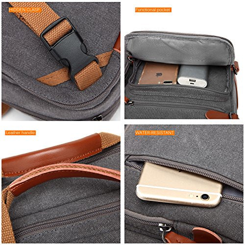 CoolBELL Convertible Backpack Messenger Shoulder bag Laptop Case Handbag Business Briefcase Multi-functional Travel Rucksack Fits 15.6 Inch Laptop For Men/Women (Cancas Dark Grey) - color: Dark Grey, size: 15.6 Inches