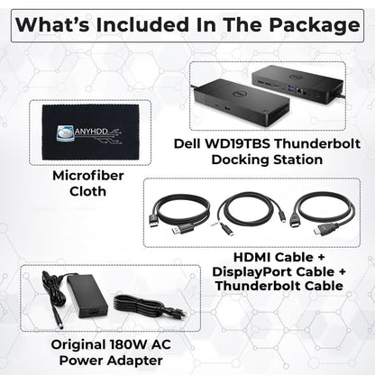 Dell WD19TBS Thunderbolt Dock Bundle - 4K Display, 1 Year Warranty, Dell Docking Station Dual Monitor with 180W Adapter, Anyhdd HDMI, DisplayPort, Thunderbolt Cable - Laptop & Computer Docking Station - style: WD19TBS Renewed