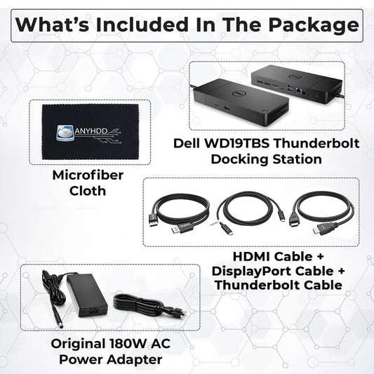 Dell WD19TBS Thunderbolt Dock Bundle - 4K Display, 1 Year Warranty, Dell Docking Station Dual Monitor with 180W Adapter, Anyhdd HDMI, DisplayPort, Thunderbolt Cable - Laptop & Computer Docking Station - style: WD19TBS Renewed