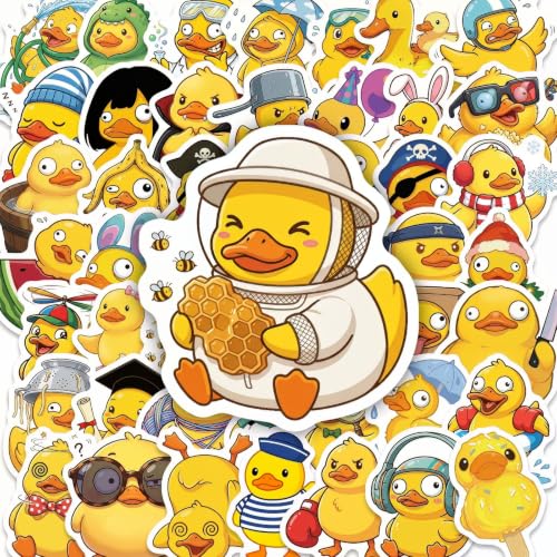 50PCS Cute Duck Stickers Waterproof Vinyl Decals | Funny Cartoon Yellow Duck Aesthetic Designs for Water Bottles, Laptops, Journals, Scrapbooking - style: duck