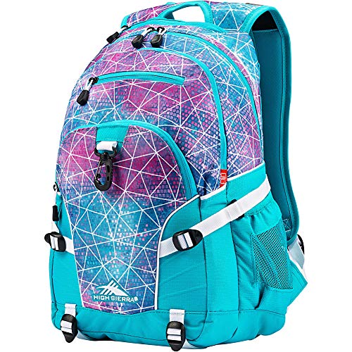 High Sierra Loop Backpack, Travel, or Work Bookbag with tablet sleeve, One Size, Sequin Facets/Bluebird/White - color: Sequin Facets/Bluebird/White