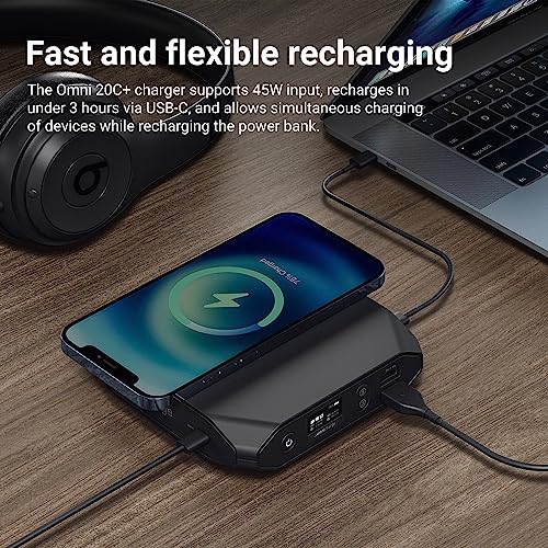 Omni 20C+ Professional Premium Portable Power Bank with Fast Charging 100W USB-C PD 20,000mAh/71Wh – Laptop Power Bank, Universal Charger for All Devices, USB Hub, Wireless & QC 3.0 Power Solution