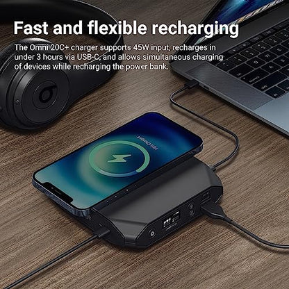Omni 20C+ Professional Premium Portable Power Bank with Fast Charging 100W USB-C PD 20,000mAh/71Wh – Laptop Power Bank, Universal Charger for All Devices, USB Hub, Wireless & QC 3.0 Power Solution