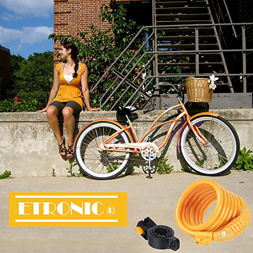 Etronic Bike Lock M6, Cable Lock 6 Feet Long Coiled Security Resettable Combo Combination Lock Bicycle Lock with Mounting Bracket - color: Yellow