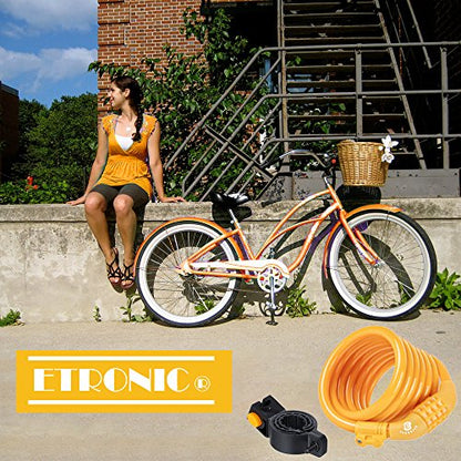 Etronic Bike Lock M6, Cable Lock 6 Feet Long Coiled Security Resettable Combo Combination Lock Bicycle Lock with Mounting Bracket - color: Yellow