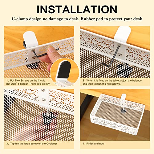 Under Desk Drawer, Clamp on Desk Organizer Under Table Hanging Desk Storage | 2PCS under desk organizer: clamp on desk drawer, under desk basket, hanging desk storage, clamp on undertable shelf, no-drill - size: White 2 Pack