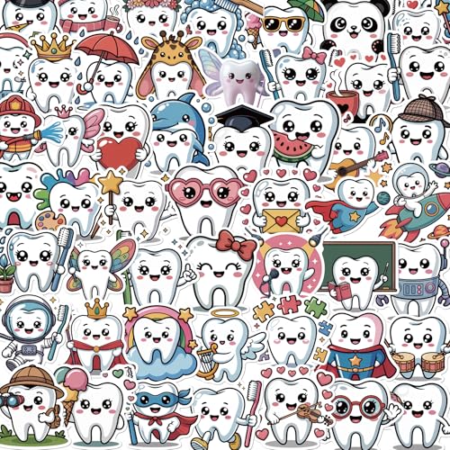 Cute Dental Tooth Stickers - 100 Pcs Tooth Dentist Water Bottle Stickers, Cartoon Waterproof Scrapbook Sticker, Vinyl Decals for Luggage Laptop Journal - style: Tooth Dentist
