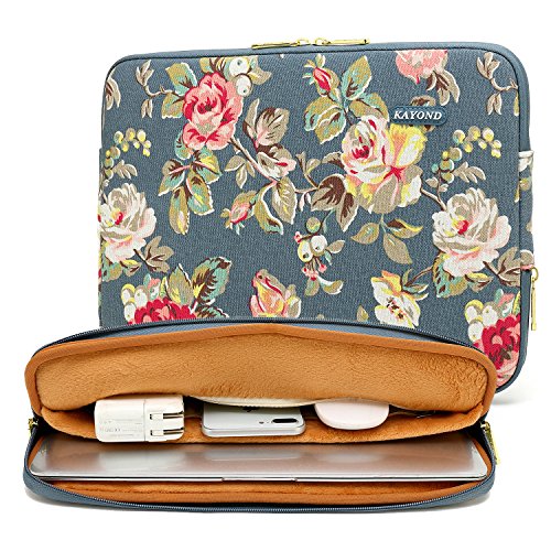 kayond Water-Resistant Canvas 15.6 Inch Laptop Sleeve-Blue Water Hyacinth - color: Blue water hyacinth, size: 15-15.6 inch