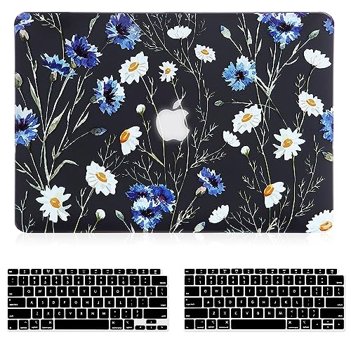 Case for MacBook Air 13 inch M1 A2337 A2179 A1932 2022-2018 Release, 3D Effect Matte Black See Through Hard Cover & Keyboard Cover Compatible Air 13.3 with Retina Display Touch ID, Floral - color: Black
